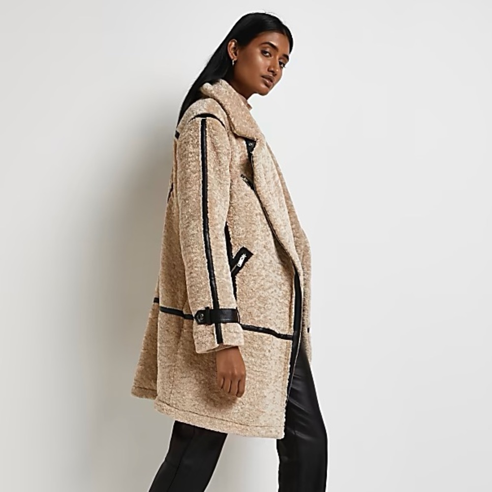Cream Shearling Aviator Coat